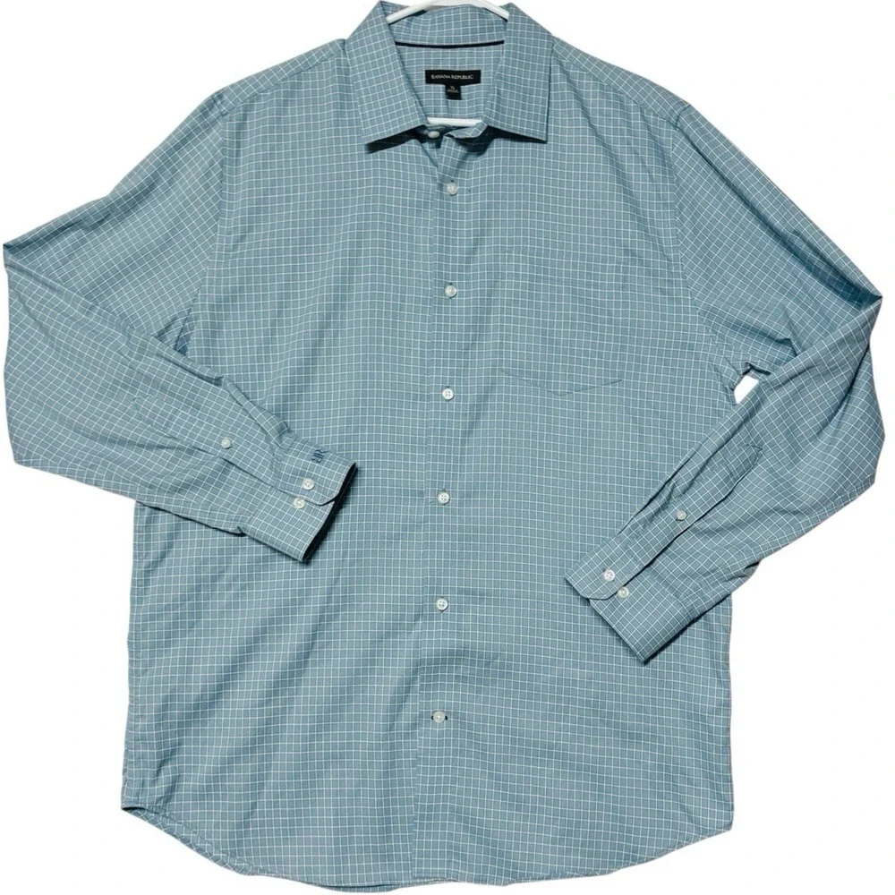 Banana Republic Dress Shirt Blue Check Long Sleeve Button Cotton Preppy Men's XL